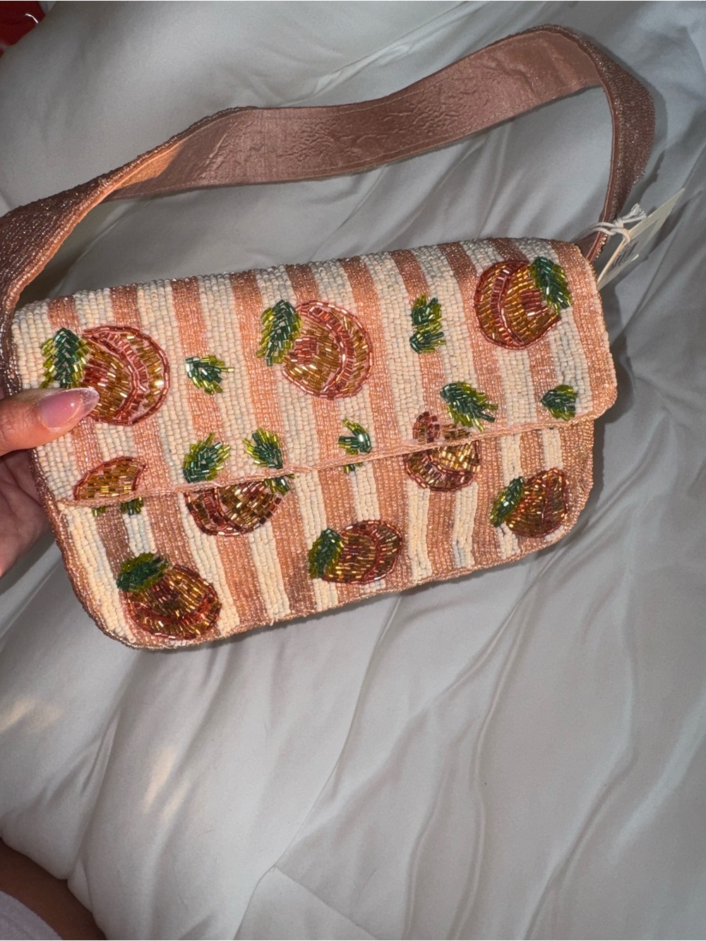 Peaches Beaded Shoulder Bag Handmade in India New with Tags - Picture 2 of 15